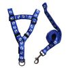 Durable Dog Collar Leash Strap Training Leash Rope Chest Strap For Puppy Pet(15LB), Blue Footprints