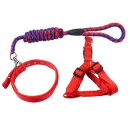 Durable Dog Collar Leash Strap Training Pet Leash Rope Chest Strap For Puppy Pet(12-25LB), Red Blue