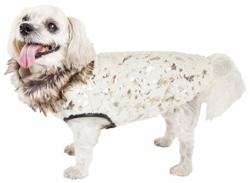Pet Life  Luxe 'Gilded Rawffled' Gold-Plated Designer Fur Dog Jacket Coat (Option: X-Small)