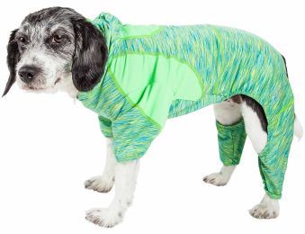 Pet Life  Active 'Downward Dog' Heathered Performance 4-Way Stretch Two-Toned Full Body Warm Up Hoodie (Option: X-Small, Black)
