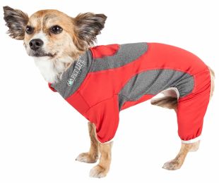 Pet Life  Active 'Warm-Pup' Heathered Performance 4-Way Stretch Two-Toned Full Body Warm Up (Option: X-Small, Brown)
